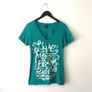 Fox Riders Company Graphic Tee Shirt V-Neck Green